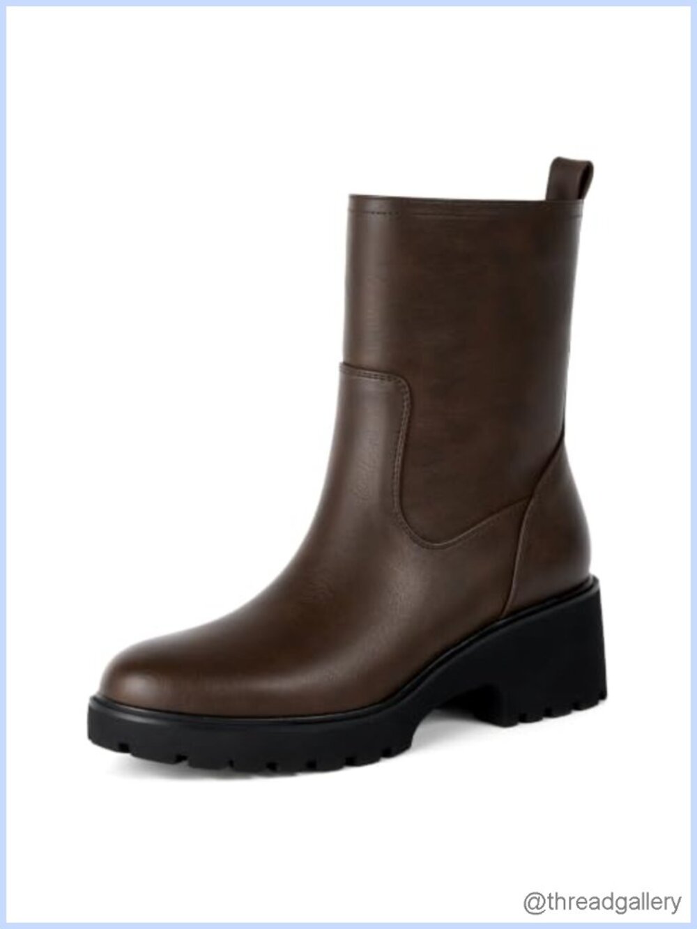 Women's Round Toe Chunky Heel Ankle Boots Faux Leather Side Zip Booties